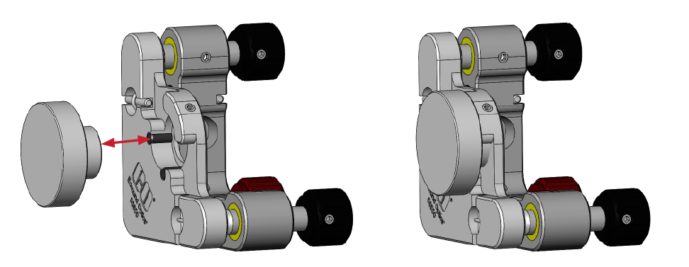 The mirror stem is secured in a kinematic mount, decoupling mounting stability from the flatness of the mirrored surface.